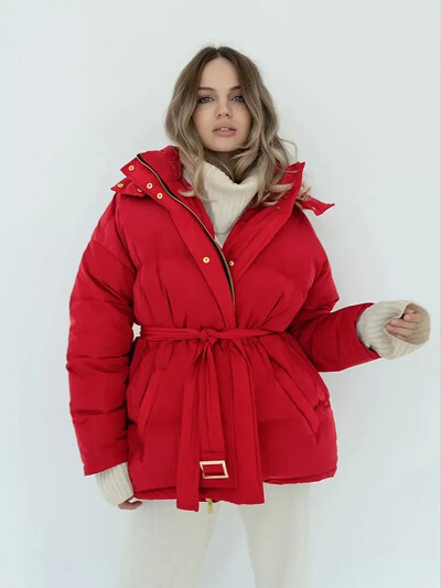 „Wolfeel Fashion“ stori šilti pūkuoti paltai, moteriški rudeniniai žieminiai kepuraičiai su užtrauktuku Minkšta duonos striukė „Parkas“ biuro moteriškas diržas medvilninė striukė