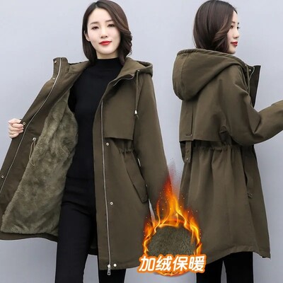 Parkas Női Őszi Téli ÚJ Gyapjú Bélés Vastag Meleg Hosszú Felület Koreai Laza kapucnis széldzseki Női Pamut bélelt Kabátok