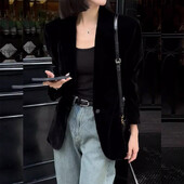 Φθινοπωρινό νέο μαύρο βελούδινο γυναικείο μπλέιζερ μόδας μακρυμάνικο μονό κουμπί κοστούμι casual χαλαρό ταμπεραμέντο Top γυναικείο πανωφόρι