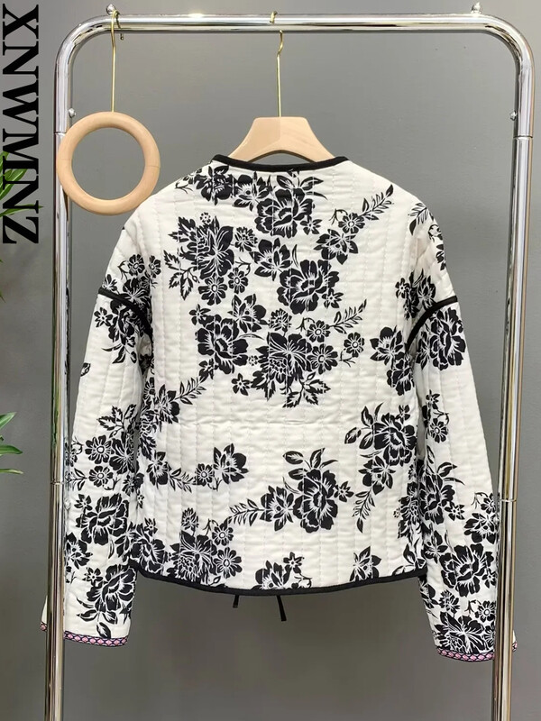 XNWMNZ 2022 Jachetă matlasată cu imprimeu la modă pentru femei, cravată retro cu gât în V, jachetă căptușită caldă de iarnă, jachetă reversibilă șic pentru femei