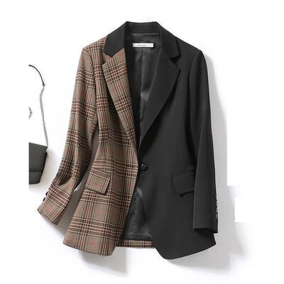 Sieviešu bleizeri, 2023. gada pavasara rudens, jauns rūtains rūtains uzvalks ar vienu pogu. Sieviešu ikdienišķs, tievs odere retro žakete sieviešu virsdrēbes