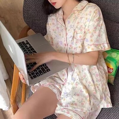 A színes pöttyös aranyos buborékos ráncos pizsama édes asszony koreai változata otthoni viselet, női hosszú ujjú nadrág, lánykosztüm