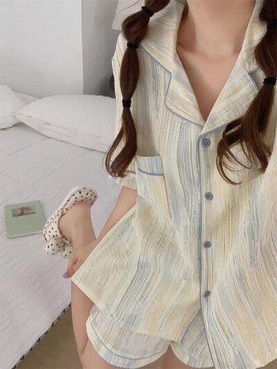 A színes pöttyös aranyos buborékos ráncos pizsama édes asszony koreai változata otthoni viselet, női hosszú ujjú nadrág, lánykosztüm