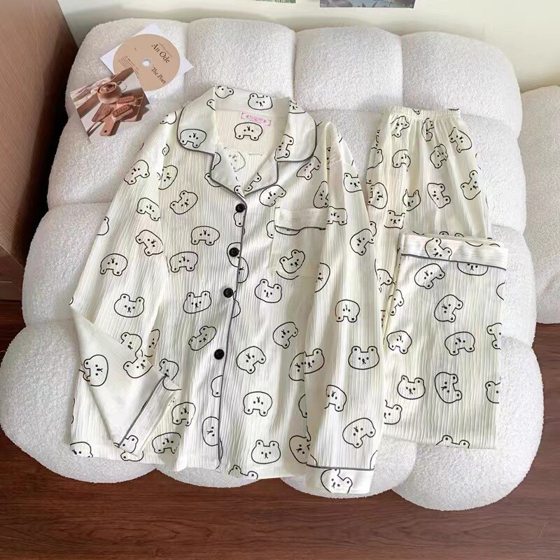 A színes pöttyös aranyos buborékos ráncos pizsama édes asszony koreai változata otthoni viselet, női hosszú ujjú nadrág, lánykosztüm