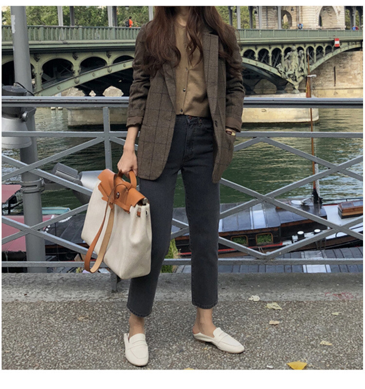 Blazer în carouri de primăvară, toamnă, vară, jachetă pentru femei, 2023, nou stil coreean, subțire, cu mânecă lungă, ocazional, la modă, de afaceri, haine pentru femei