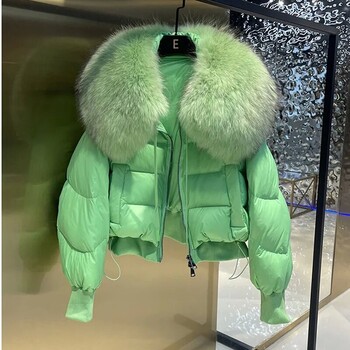 Winte Green Big Luxury γούνινο κολάρο Parka Duck Down Παλτό Παχύ Ζεστό Χιόνι Πάρκα Γυναικείο Χαλαρό Πουφερ Μπουφάν Εξωτερικά Γυναικεία