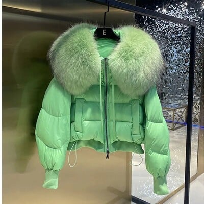 Winte Green Big Luxury γούνινο κολάρο Parka Duck Down Παλτό Παχύ Ζεστό Χιόνι Πάρκα Γυναικείο Χαλαρό Πουφερ Μπουφάν Εξωτερικά Γυναικεία