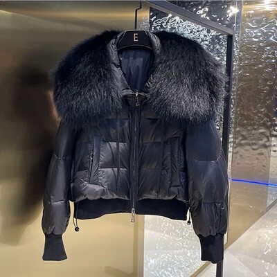 Télzöld nagy luxus szőrmegallér Parka kacsatollkabát Vastag meleg hó Parka női bő pufferkabát Női felsőruházat