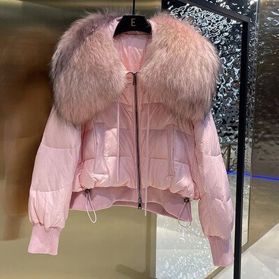 Télzöld nagy luxus szőrmegallér Parka kacsatollkabát Vastag meleg hó Parka női bő pufferkabát Női felsőruházat