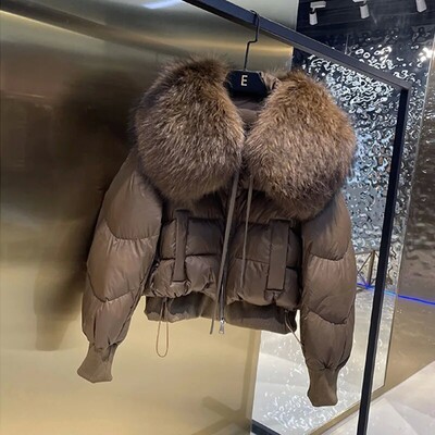 Télzöld nagy luxus szőrmegallér Parka kacsatollkabát Vastag meleg hó Parka női bő pufferkabát Női felsőruházat