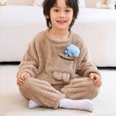 Új téli lányok fiú pizsama szett vastag plüss flanel kétrészes pizsama gyerek divat puha rajzfilm dekor Hangulatos meleg hálóruha