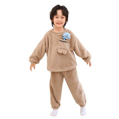 Új téli lányok fiú pizsama szett vastag plüss flanel kétrészes pizsama gyerek divat puha rajzfilm dekor Hangulatos meleg hálóruha