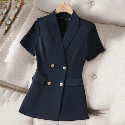 Jachetă Blazer pentru femei 2024, noua haină de vară cu temperament, costum pentru femei, costum coreean subțire cu mânecă scurtă, îmbrăcăminte exterioară pentru femei, topuri casual
