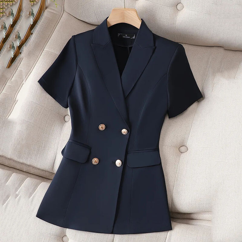 Jachetă Blazer pentru femei 2024, noua haină de vară cu temperament, costum pentru femei, costum coreean subțire cu mânecă scurtă, îmbrăcăminte exterioară pentru femei, topuri casual