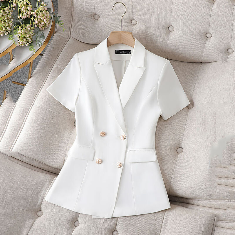 Jachetă Blazer pentru femei 2024, noua haină de vară cu temperament, costum pentru femei, costum coreean subțire cu mânecă scurtă, îmbrăcăminte exterioară pentru femei, topuri casual