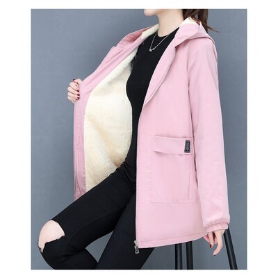 2023 m. rudens žiema Naujas storas šiltas avienos vilnos paltas su medvilniniu paminkštinimu, vidutinio ilgio moteriška palaidinė su gobtuvu