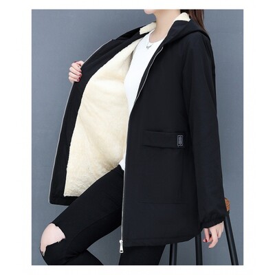 2023 m. rudens žiema Naujas storas šiltas avienos vilnos paltas su medvilniniu paminkštinimu, vidutinio ilgio moteriška palaidinė su gobtuvu