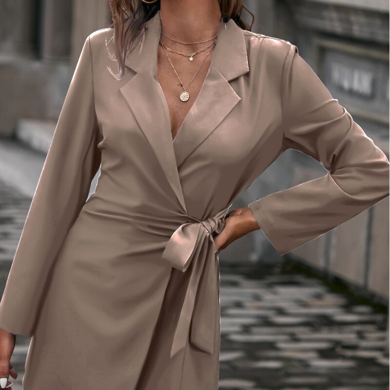 Damă Toamnă Iarnă Nouă Moda Culoare Solidă Polo Button Cu dantelă Casual Versatil Mânecă lungă Slim Fit cu lungime medie