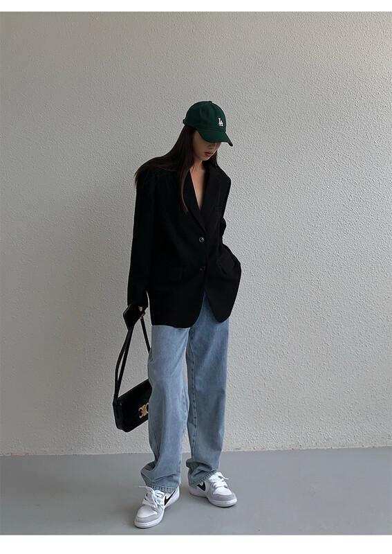 Dámske klasické saká 2024 Čierne voľné retro trendy britské topy kabát Slim pracovné študentské denné sako dámske streetwear obleky