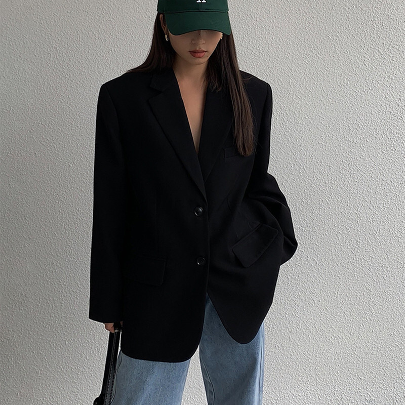Dámske klasické saká 2024 Čierne voľné retro trendy britské topy kabát Slim pracovné študentské denné sako dámske streetwear obleky