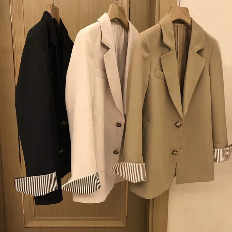 Dámske klasické saká 2024 Čierne voľné retro trendy britské topy kabát Slim pracovné študentské denné sako dámske streetwear obleky