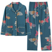 Комплект памучна пижама за майка на средна възраст, спално облекло с дълъг ръкав, дамски комплект от 2 части, голям размер, домашно облекло, есенна пижама Mujer