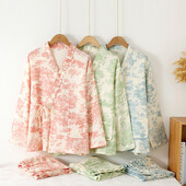 Zimné pyžamo pre ženy, bavlnené, národné, štyri ročné obdobia, gázové pyžamo s dlhým rukávom, nohavice, súpravy, japonské kimono, domáce služby