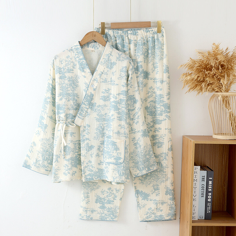 Zimné pyžamo pre ženy, bavlnené, národné, štyri ročné obdobia, gázové pyžamo s dlhým rukávom, nohavice, súpravy, japonské kimono, domáce služby
