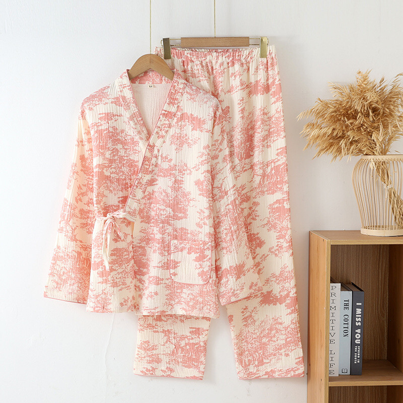 Zimné pyžamo pre ženy, bavlnené, národné, štyri ročné obdobia, gázové pyžamo s dlhým rukávom, nohavice, súpravy, japonské kimono, domáce služby