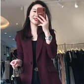 Módne saká, dámske ležérne, jednofarebné, kancelárske, vintage, s klopou, Harajuku, jednoduché, elegantné, vínovo červené