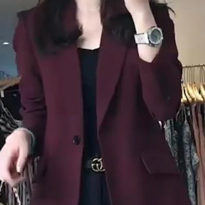 Módne saká, dámske ležérne, jednofarebné, kancelárske, vintage, s klopou, Harajuku, jednoduché, elegantné, vínovo červené