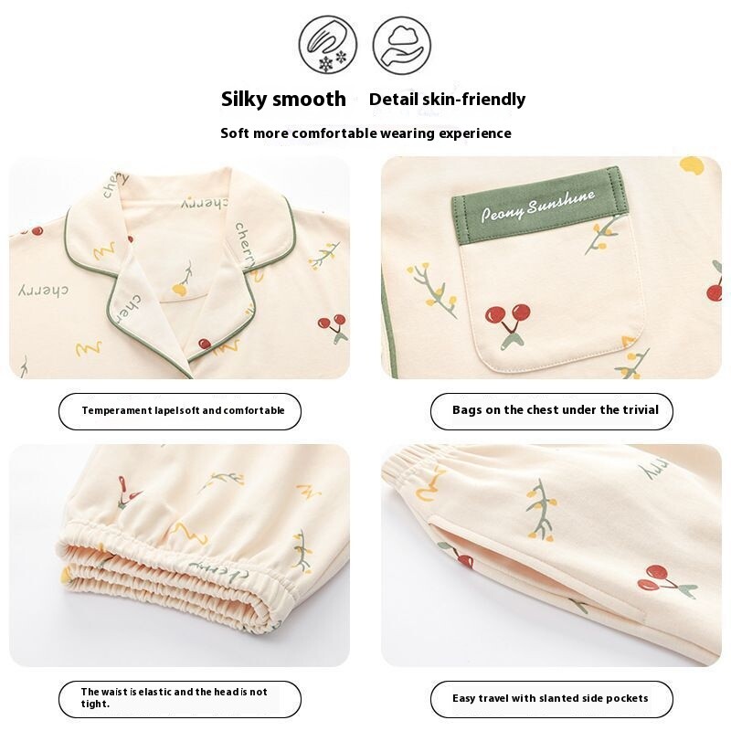 Pijamale din bumbac femei pantaloni lungi bumbac cu mâneci lungi pot fi purtate în afara dimensiunii mari a costumului de îmbrăcăminte acasă rever cireș