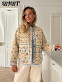 Mantouri matlasate cu imprimeu mozaic, femei, largi, cu gâtul O, jachetă cu un singur piept, cu buzunar, 2024, toamnă iarnă, noua damă, topuri casual