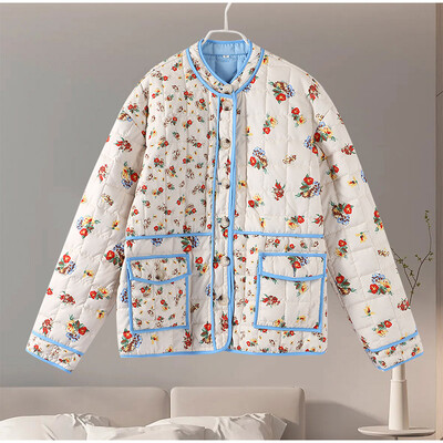 Mantouri matlasate cu imprimeu mozaic, femei, largi, cu gâtul O, jachetă cu un singur piept, cu buzunar, 2024, toamnă iarnă, noua damă, topuri casual