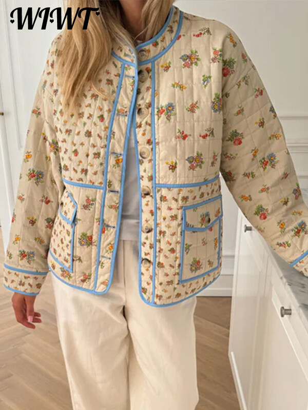 Mantouri matlasate cu imprimeu mozaic, femei, largi, cu gâtul O, jachetă cu un singur piept, cu buzunar, 2024, toamnă iarnă, noua damă, topuri casual