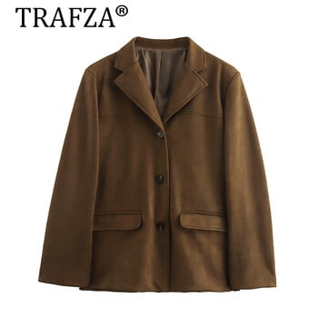 TRAFZA Suede Blazer Woman 2024 Φθινοπωρινό μπουφάν με μονόστηθο Εφαρμογή Blazer Γυναικεία ρούχα Street casual Woman Blazers παλτό