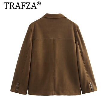 TRAFZA Suede Blazer Woman 2024 Φθινοπωρινό μπουφάν με μονόστηθο Εφαρμογή Blazer Γυναικεία ρούχα Street casual Woman Blazers παλτό