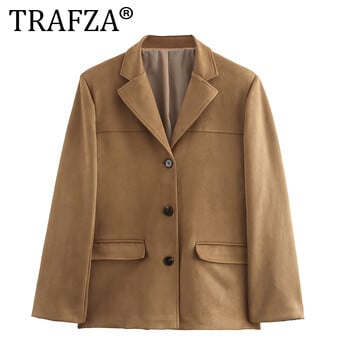 TRAFZA Suede Blazer Woman 2024 Φθινοπωρινό μπουφάν με μονόστηθο Εφαρμογή Blazer Γυναικεία ρούχα Street casual Woman Blazers παλτό