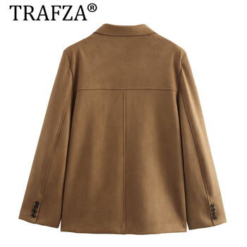 TRAFZA Suede Blazer Woman 2024 Φθινοπωρινό μπουφάν με μονόστηθο Εφαρμογή Blazer Γυναικεία ρούχα Street casual Woman Blazers παλτό