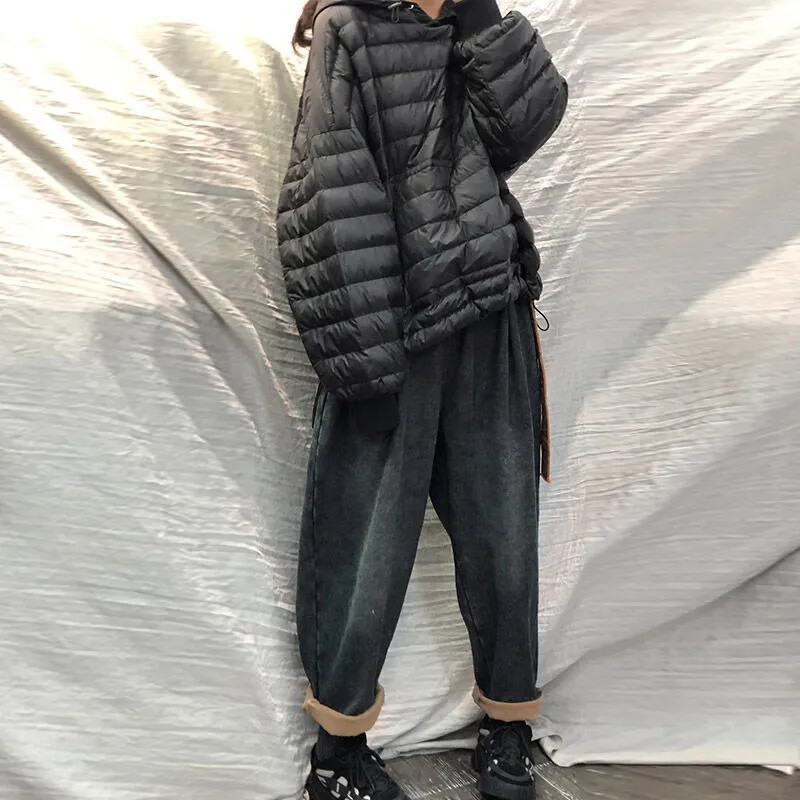 Nauja moteriška 2024 m. žiemos parkas su gobtuvu, korėjietiškos versijos moteriška pūkinė medvilninė striukė, lengvas ir plonas medvilnine paminkštintas moteriškas paltas