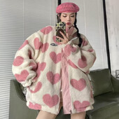 Női kétoldalas viselet Loving Heart bárány gyapjú kabát Téli új női laza alkalmi bélelt dzseki divatos állógalléros felsőruházat