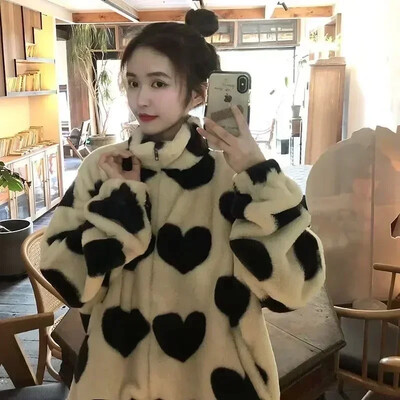 Női kétoldalas viselet Loving Heart bárány gyapjú kabát Téli új női laza alkalmi bélelt dzseki divatos állógalléros felsőruházat