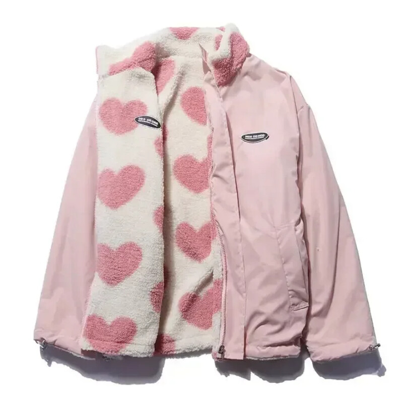 Női kétoldalas viselet Loving Heart bárány gyapjú kabát Téli új női laza alkalmi bélelt dzseki divatos állógalléros felsőruházat