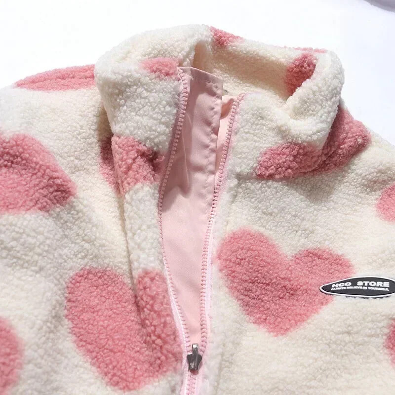 Női kétoldalas viselet Loving Heart bárány gyapjú kabát Téli új női laza alkalmi bélelt dzseki divatos állógalléros felsőruházat