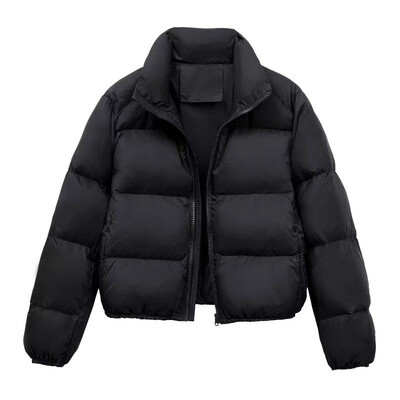 Jachetă de iarnă din bumbac pentru femei Parka scurtă cu fermoar larg Jachetă caldă pentru femei Top solid gros rezistent la vânt Streetwear 2024 nou