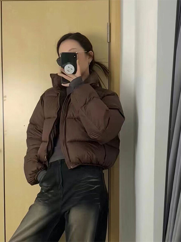 Jachetă de iarnă din bumbac pentru femei Parka scurtă cu fermoar larg Jachetă caldă pentru femei Top solid gros rezistent la vânt Streetwear 2024 nou