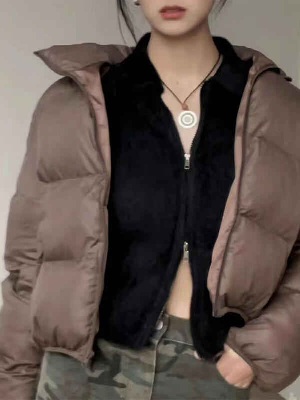 Jachetă de iarnă din bumbac pentru femei Parka scurtă cu fermoar larg Jachetă caldă pentru femei Top solid gros rezistent la vânt Streetwear 2024 nou