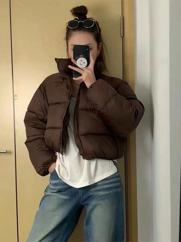 Jachetă de iarnă din bumbac pentru femei Parka scurtă cu fermoar larg Jachetă caldă pentru femei Top solid gros rezistent la vânt Streetwear 2024 nou