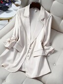 Υπερμεγέθη για 100 κιλά Λεπτά σατέν σακάκια μπουφάν Ανοιξιάτικο κοστούμι με λεπτή φόρμα Εξωτερικά ενδύματα Παλτό γραφείου Trend Blazers Midi Length Abrigos