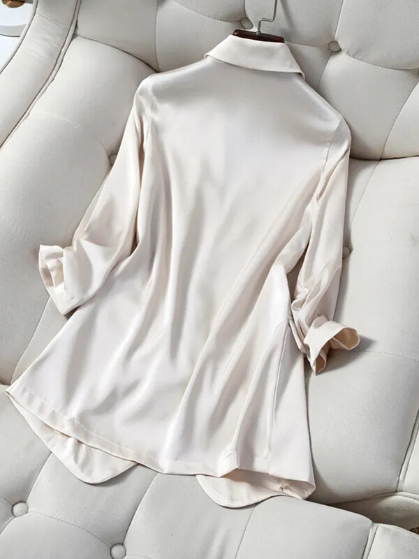 Υπερμεγέθη για 100 κιλά Λεπτά σατέν σακάκια μπουφάν Ανοιξιάτικο κοστούμι με λεπτή φόρμα Εξωτερικά ενδύματα Παλτό γραφείου Trend Blazers Midi Length Abrigos